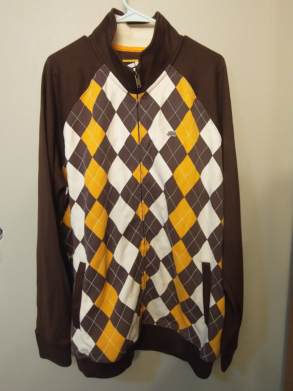 Vintage Ecko Unltd Y2K Argyle Full-Zip Sweater Jacket - Brown / Yellow / Cream